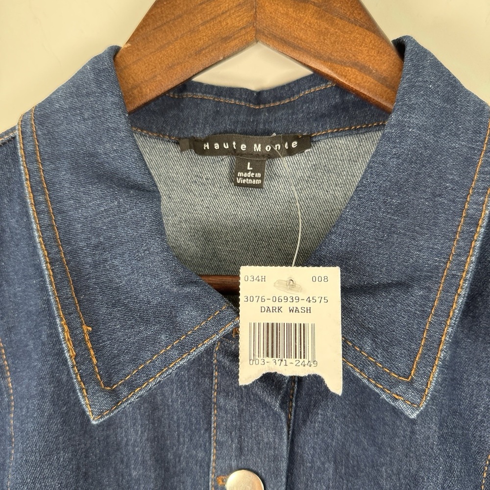 NWT Haute Monde Dress Midi Women's Large Dark Wash Buttons Long Sleeve - Picture 6 of 7